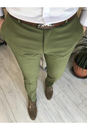 Italyan Stil Slim Fit Erkek Kumaş Pantolon Yeşil T5251