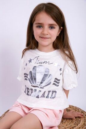 Balon Kollu Baskılı Kız Çocuk T-shirt MERMAİD
