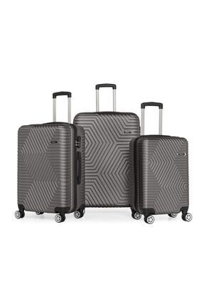 G&d Gedox Polo Suitcase Abs 3'lü Lüx Valiz Seyahat Seti Koyu Gri Füme G3