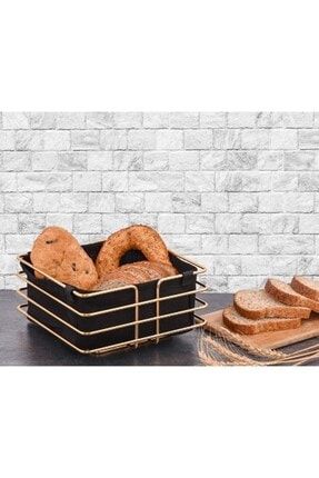 Ekmeklik Ekmek Sepeti Çok Amaçlı Lüx Gold Paslanmaz Sepet Siyah Kumaş KS2358