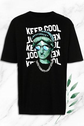 Oversize Heykel Rap Hip Hop Baskılı Siyah Tişört OVR 175
