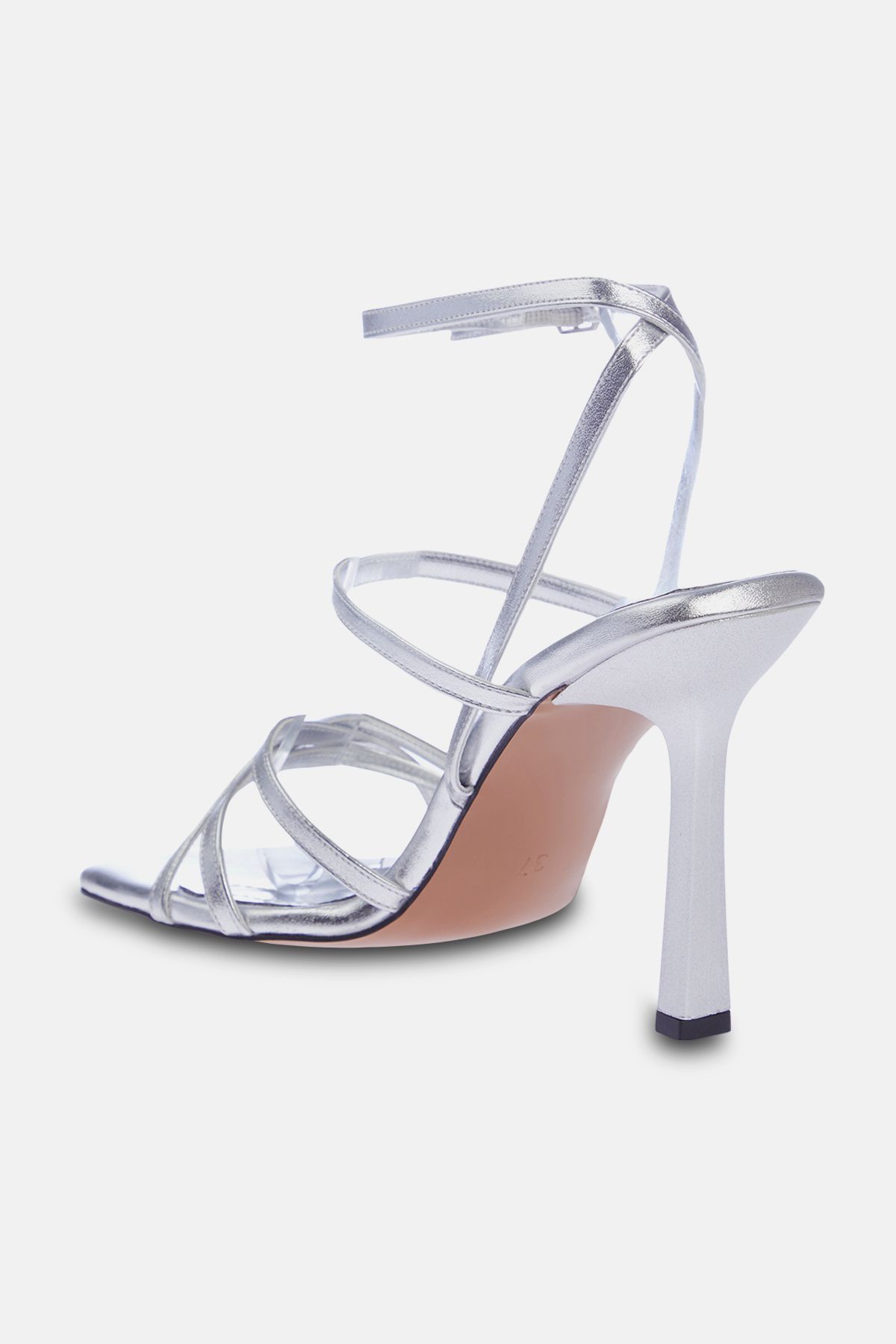 TRENDYOL SHOES-صندل نسائي ذو كعب مربع ومقدمة مربعة باللون الفضي المعدني TAKSS24TO00003 6