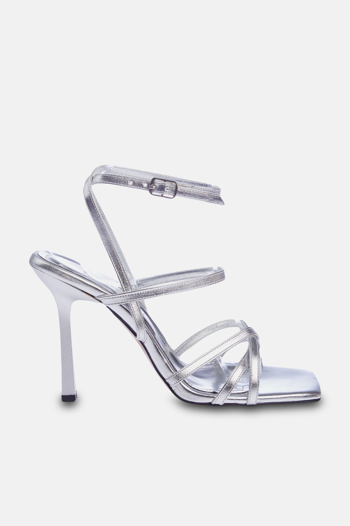TRENDYOL SHOES-صندل نسائي ذو كعب مربع ومقدمة مربعة باللون الفضي المعدني TAKSS24TO00003 5