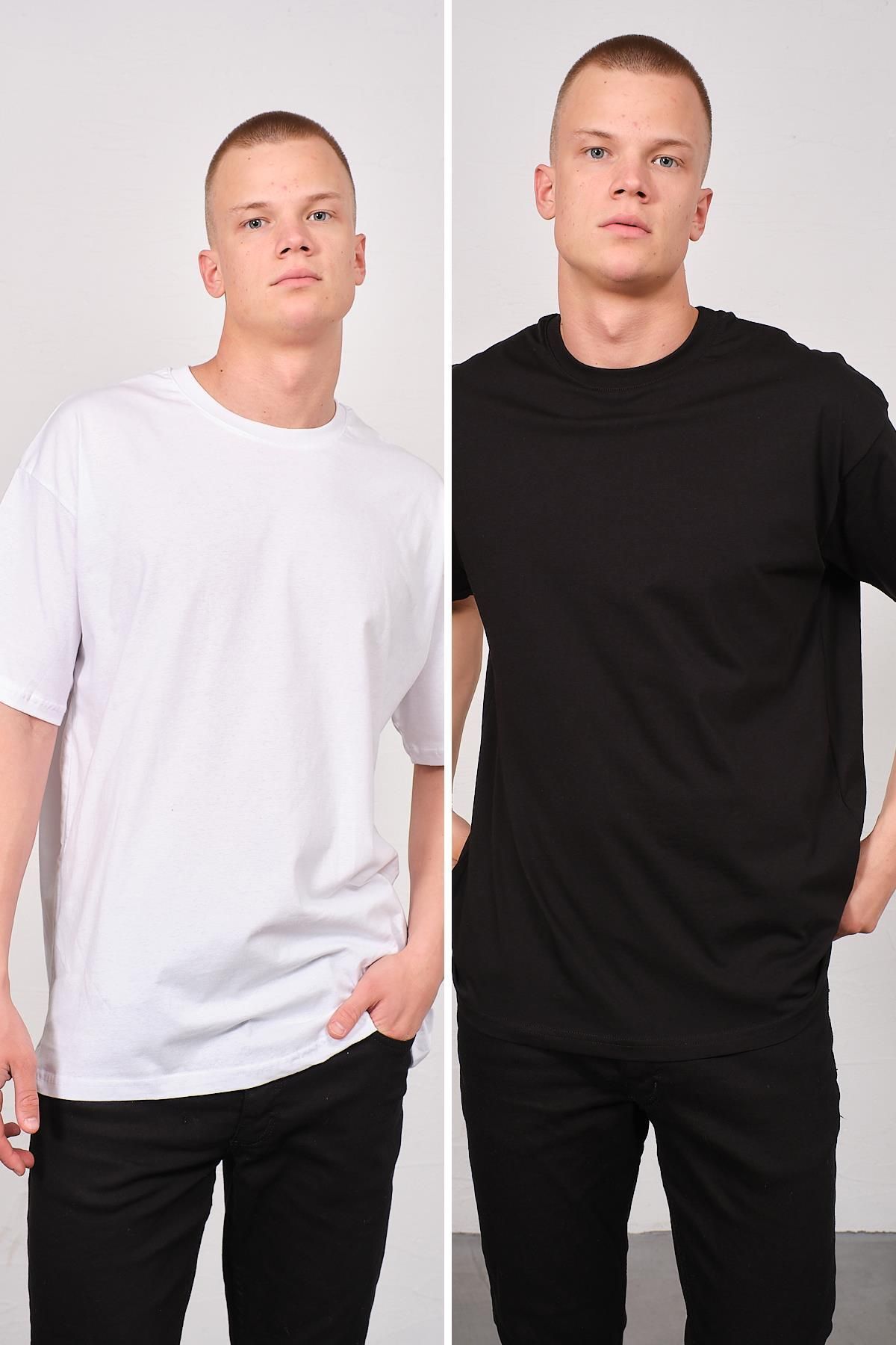 C&City T-shirt Męski Oversize Z Okrągłym Dekoltem 991 – Czarno-biały, 2 Sztuki W Zestawie Mężczyzna - M