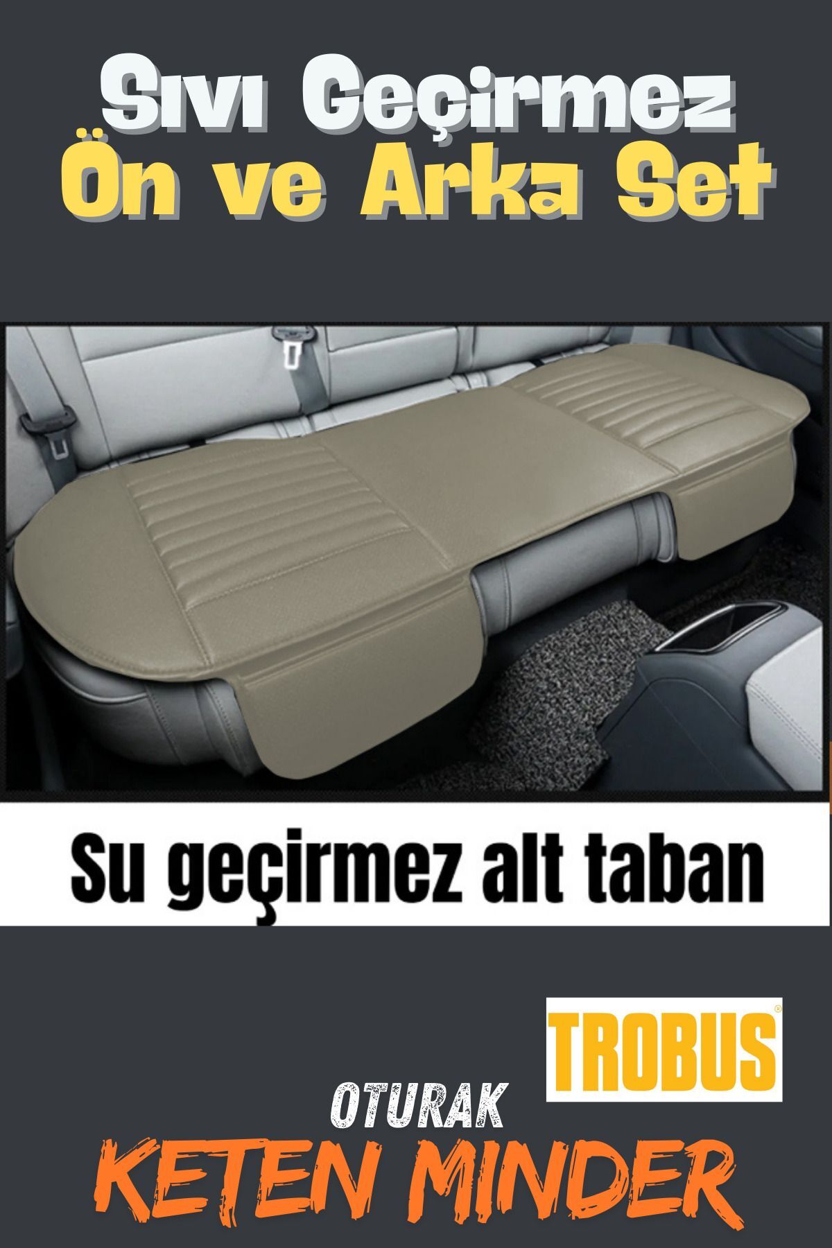 TEKNOCLUB Su Geçirmez Ön Arka Araba Koltuk Minder Keten Oto Koltuk Minderi 3'lü Oturak Örtüsü Bej fotoğrafı 3 (önizleme)