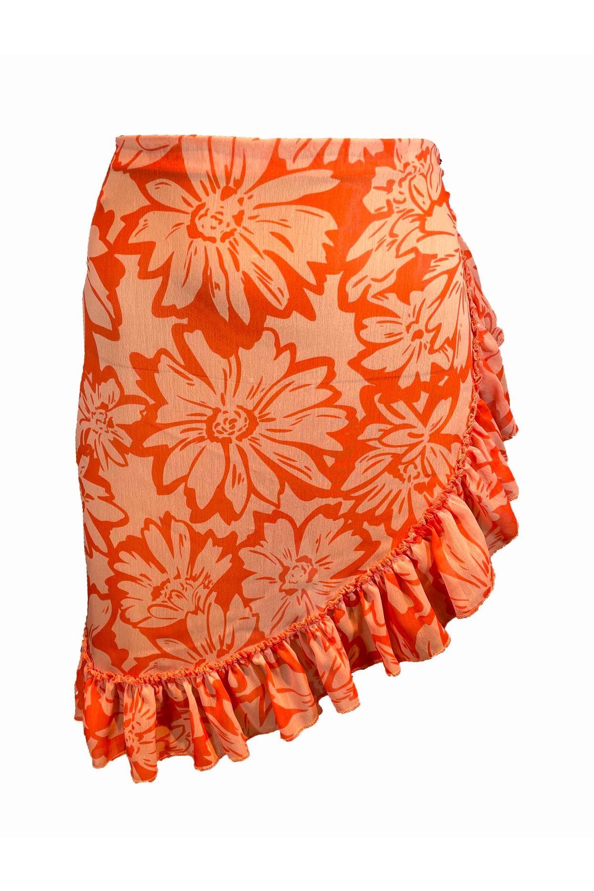 Bolder-Kurzer Rüschen-Pareo „Frida“ mit orangefarbenem Muster 4