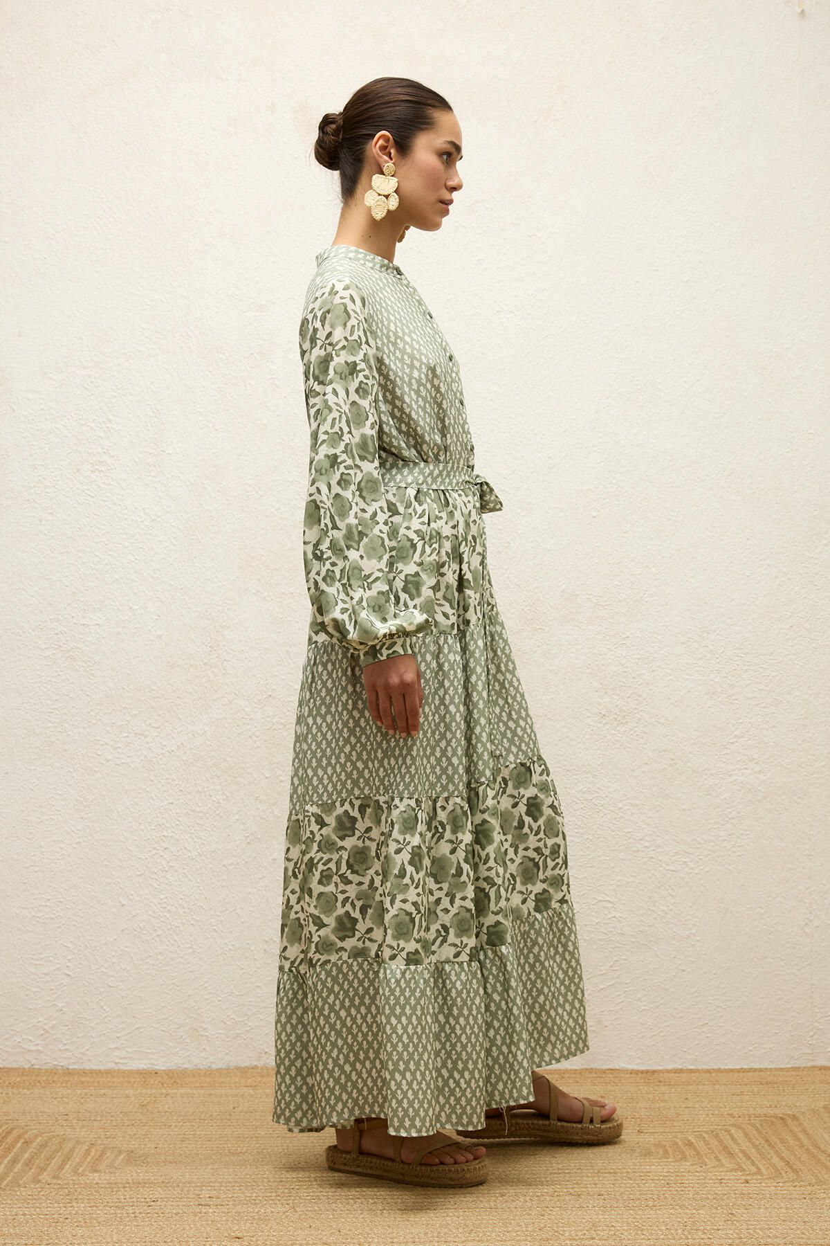 Manuka-Viscose Patterned Layered Dress - Green Simone 6