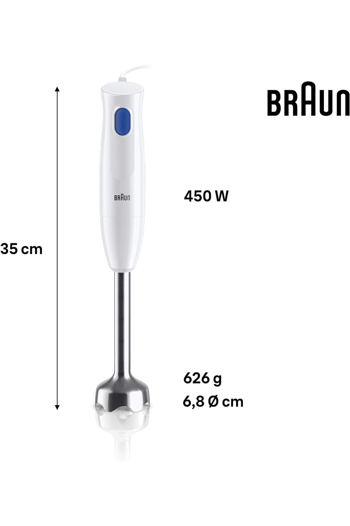 Braun-MultiQuick 1 Hand Blender, Chopper 350ml, Whisk, Lightweight, 600ml Beaker - MQ10.202M WH 3