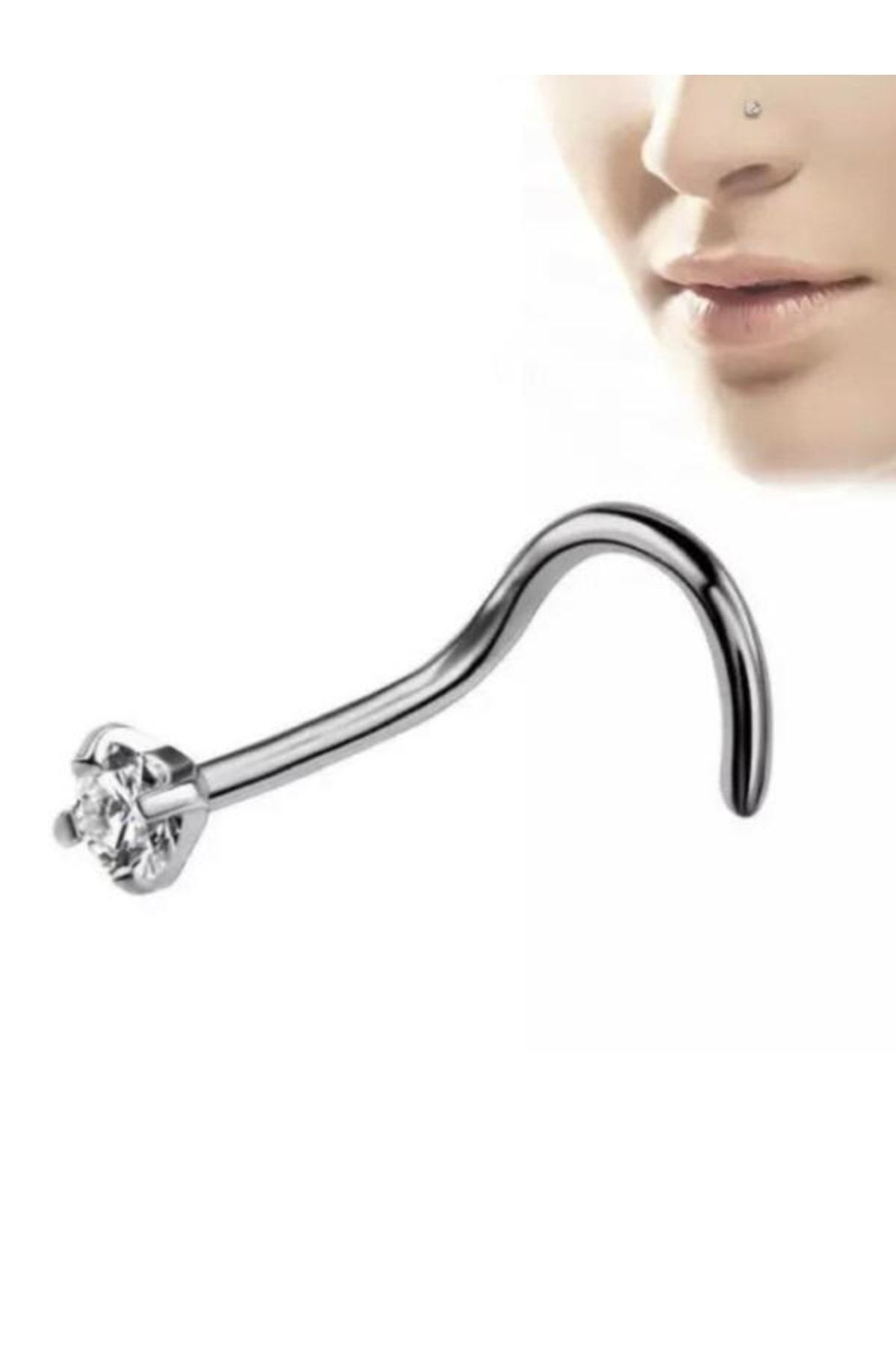 Surgical 316l Steel Spiral Acceleration Silver Color with Zircon Stone