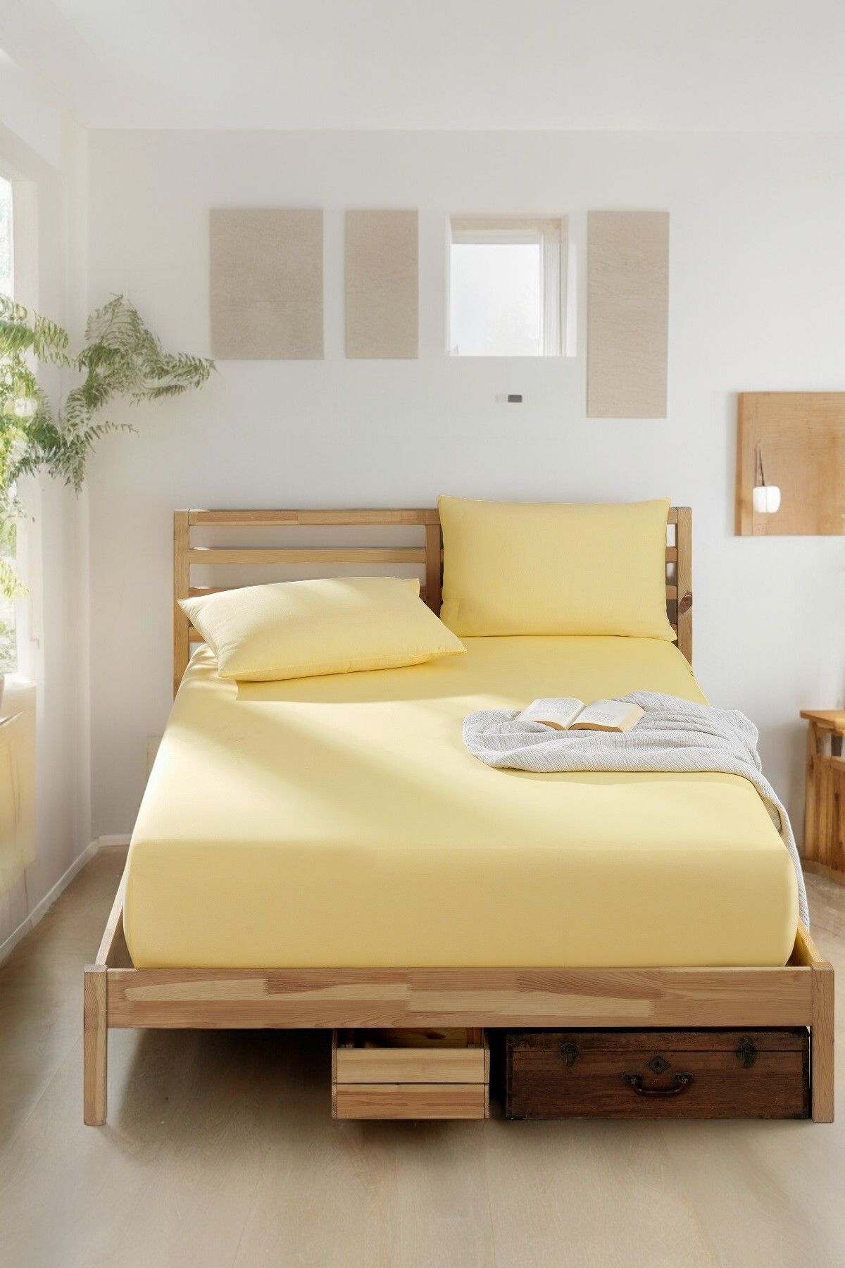 MİASELİS-Miaselis Lantana - Yellow Colored Elastic Sheet Set, Single and Double Pillowcase 1