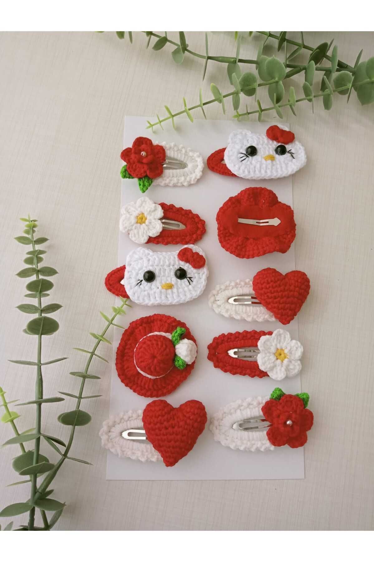 Kadın Girişimciler Atölyesi-10 Pieces Red Cotton Niche Mixed Model Snap Buckle Set - Handmade 1