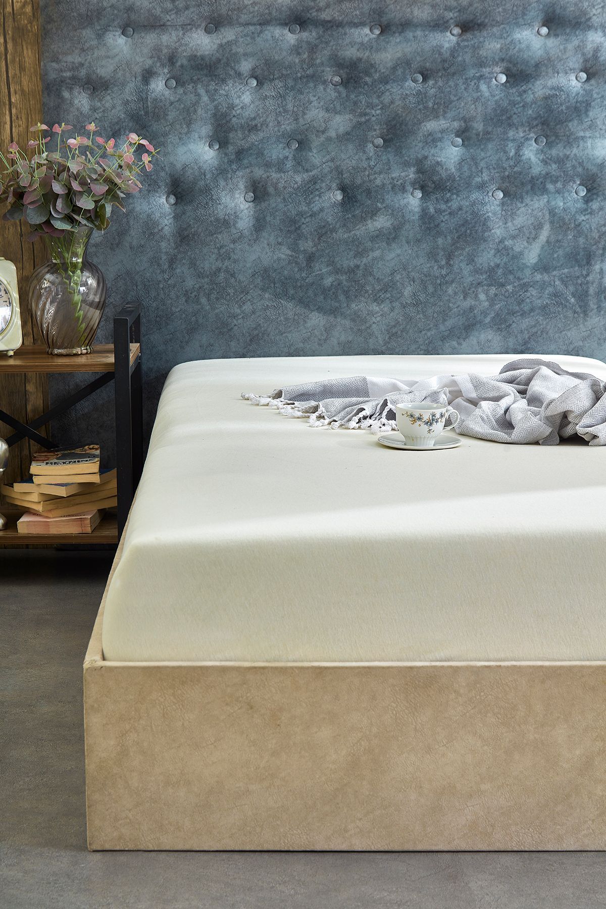 Krem Tek / Çift Kişilik Penye Lastikli Çarşaf