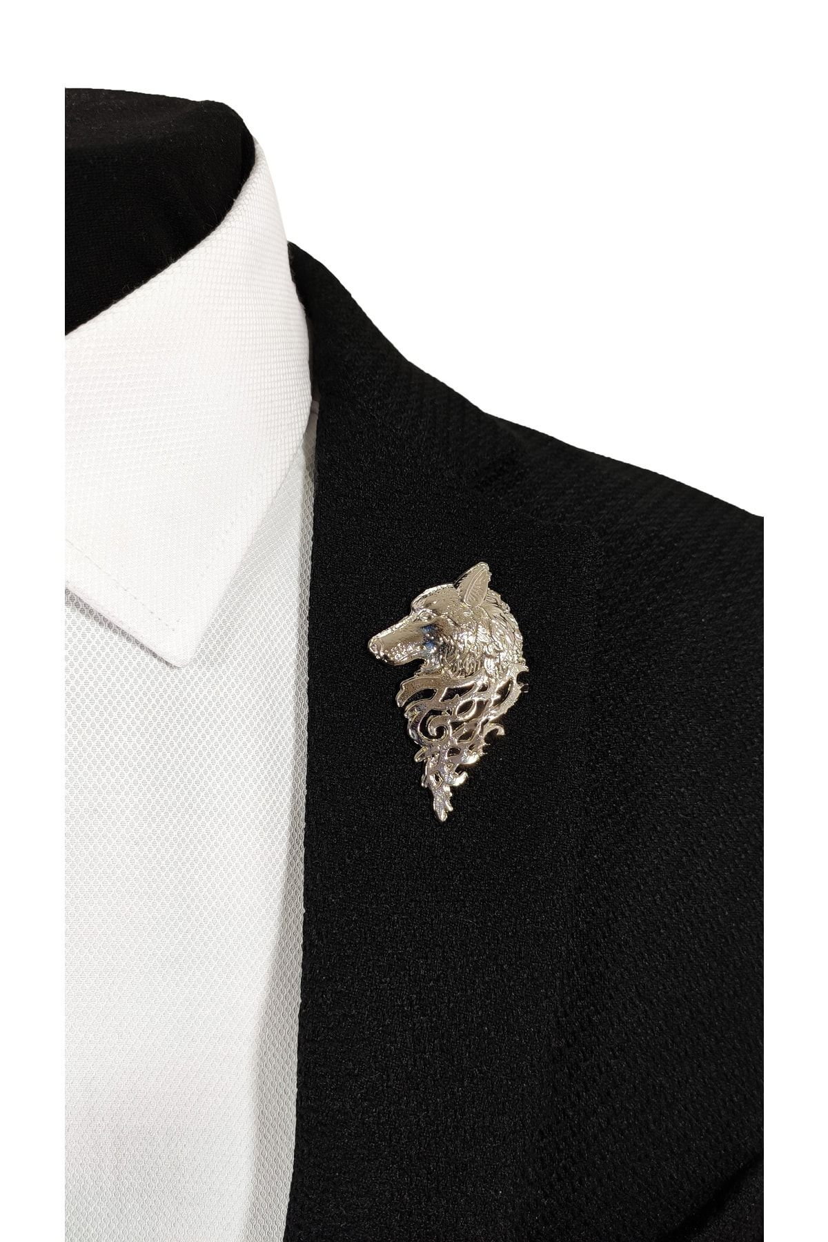  سنجاق سینه یقه فلزی نقره‌ای خاکستری طرح گرگ