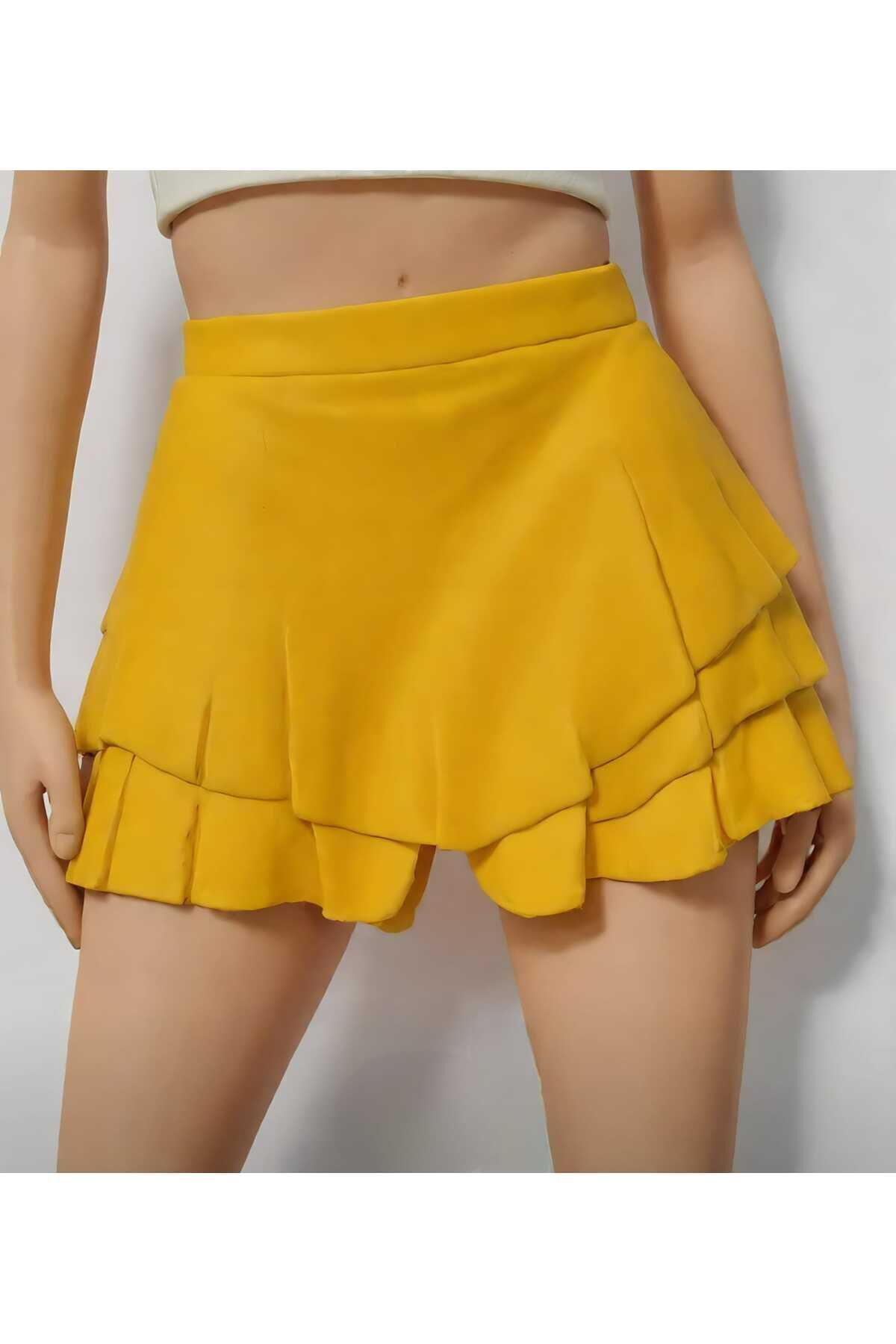 morche-Pantaloni scurti galbeni cu volane - Fustă de damă cu volane în straturi 2