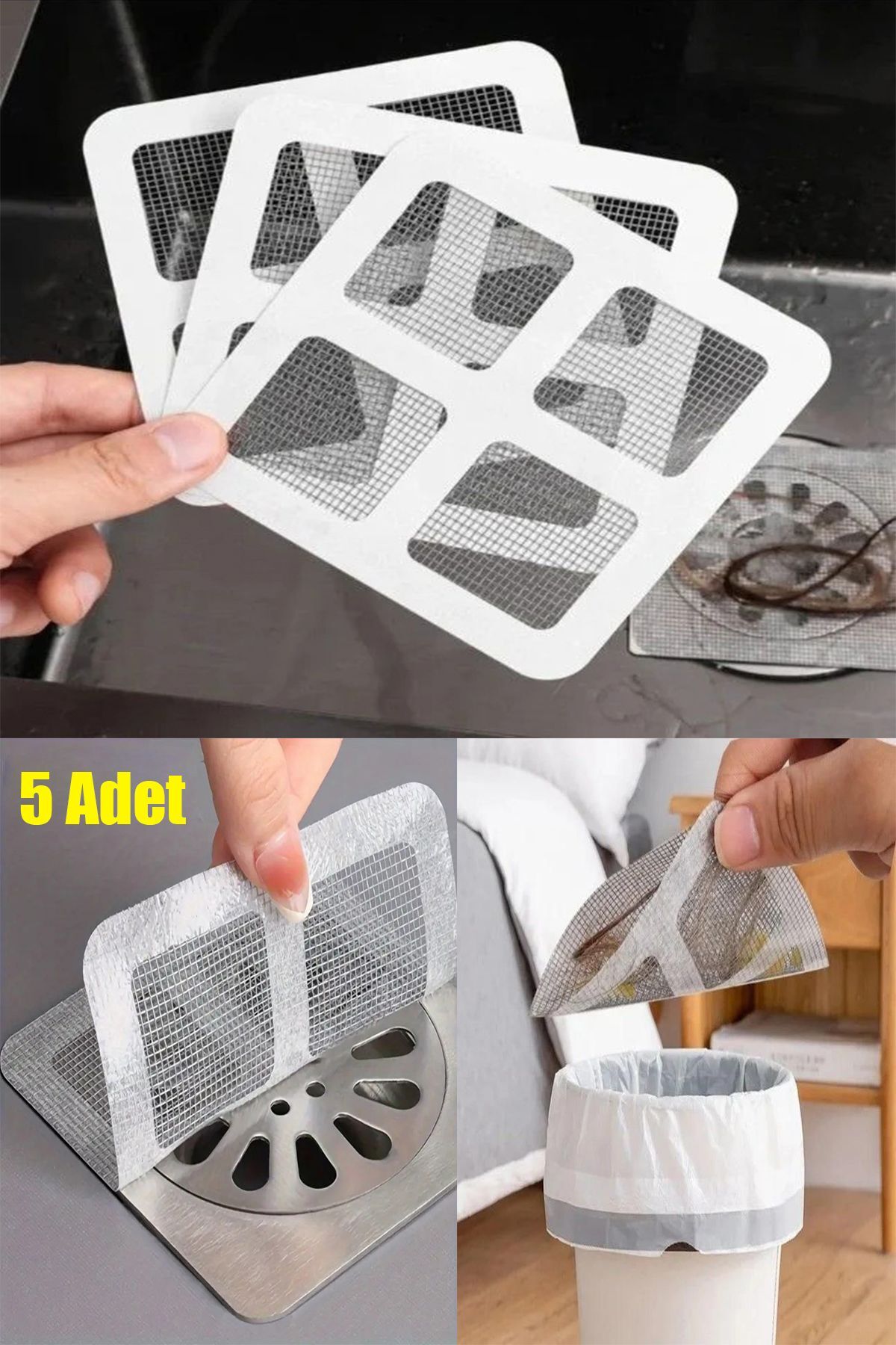 SİHİRLİ MOP Banyo Gider Süzgeçi Banyo Tıkanıklık Önleyici Yapışkanlı Kullan At Süzgeç 5 Adet