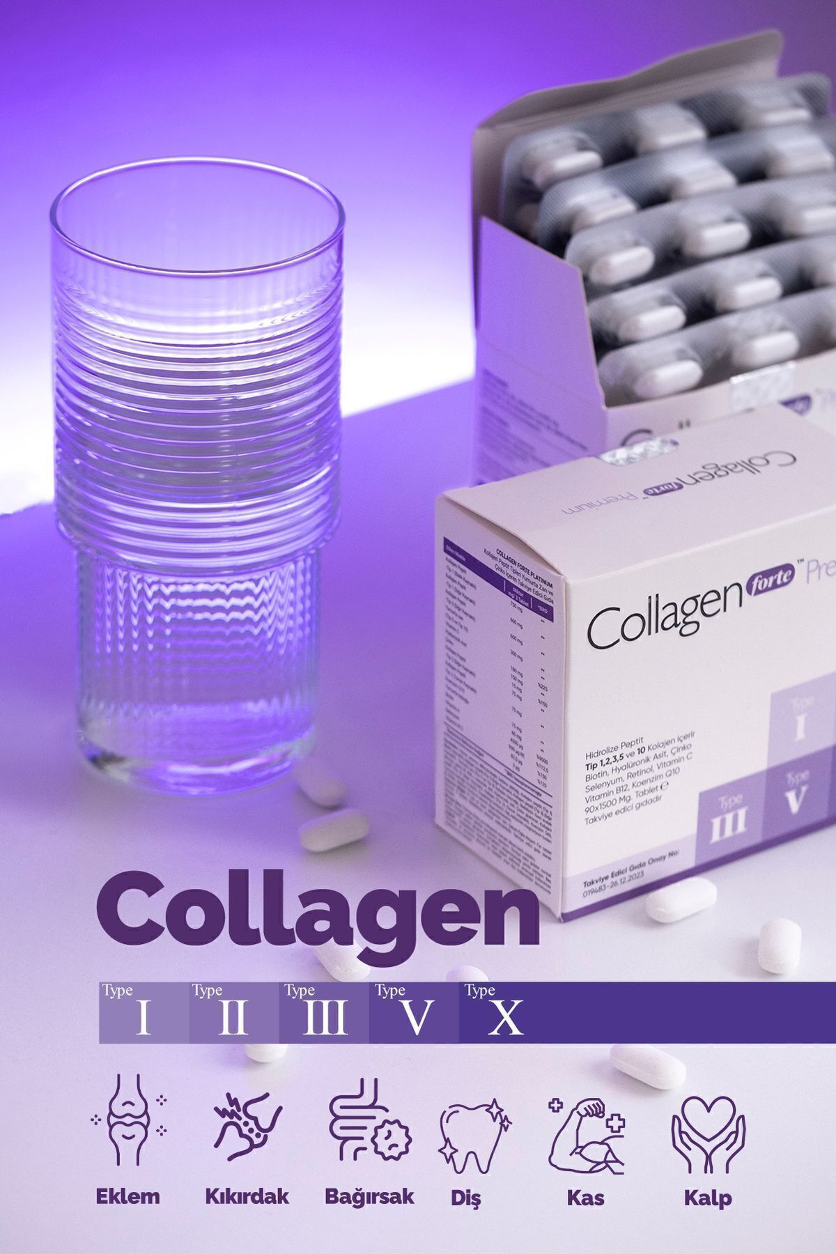 Collagen Forte Platinum-5 Type Premium Collagen 90 Tablets X 1500mg Biotin & Multivitamin 1
