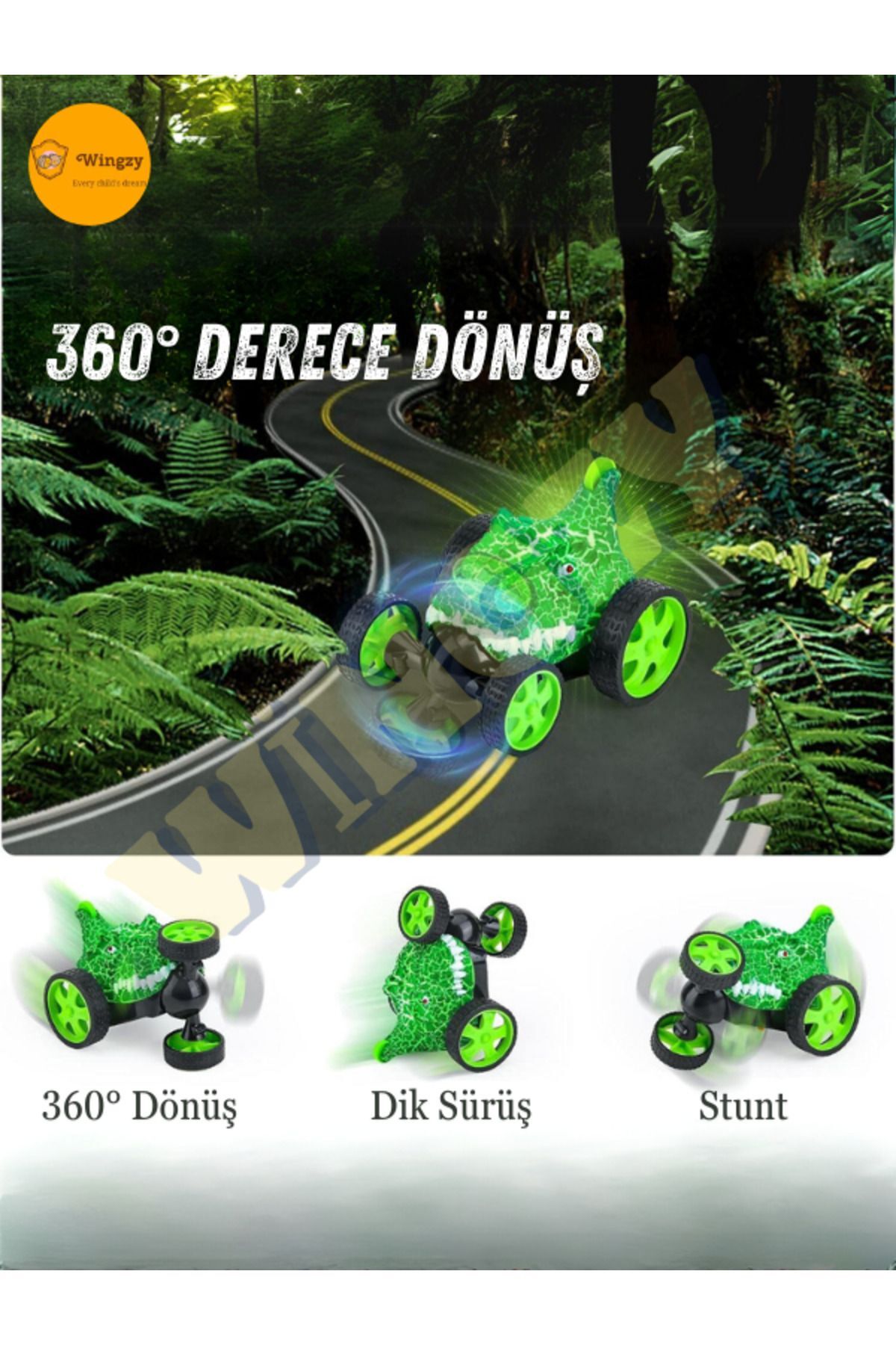 Uzaktan Kumandalı Dinazor Araba, 360° Dönüş, Sesli, Işıklı, 2.4 Ghz, Stunt Araç, En Iyi Hediye
