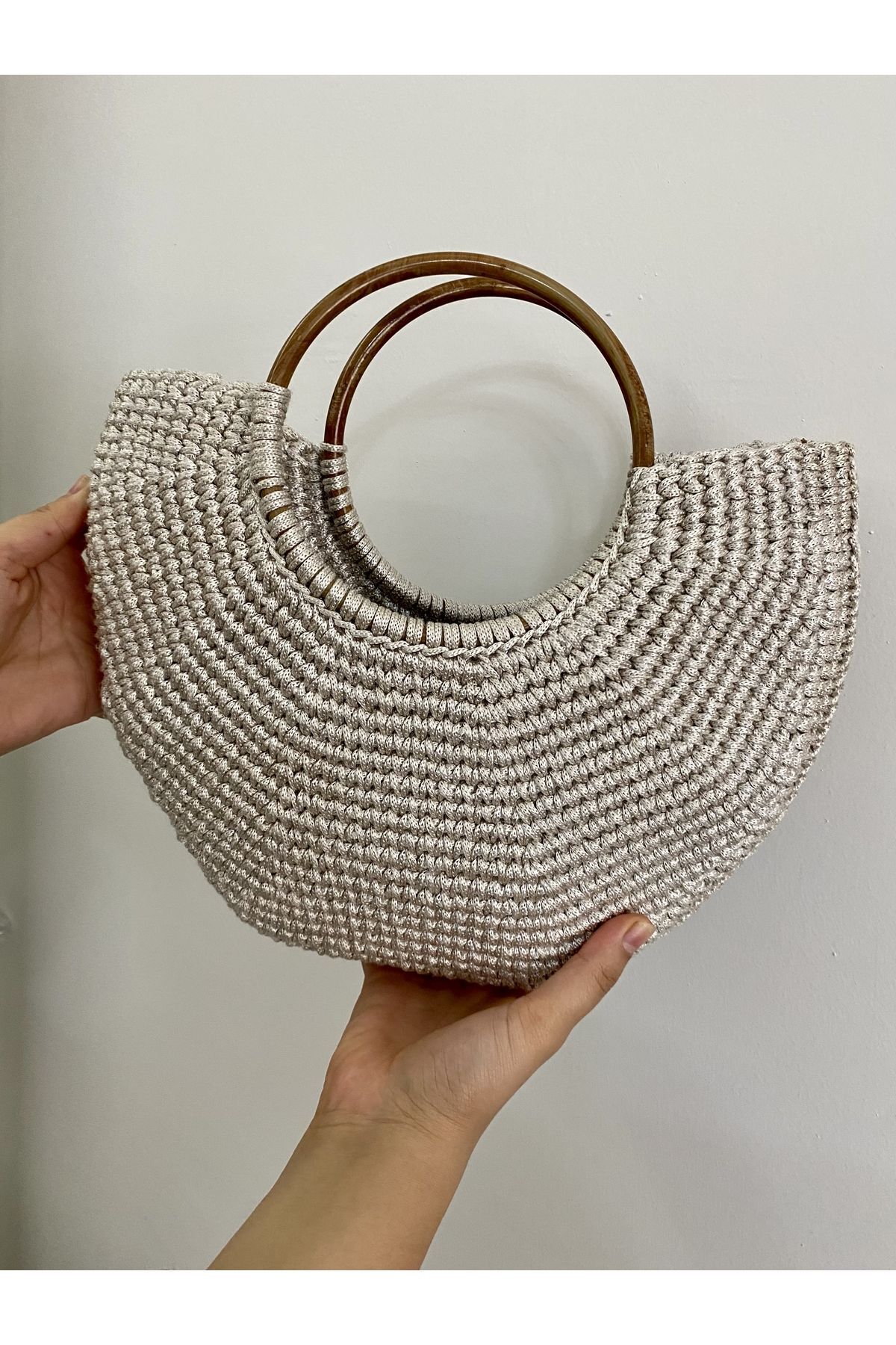 Parla Life Handmade Macrame Bag with Wooden Handles 32x34 cm Trendyol