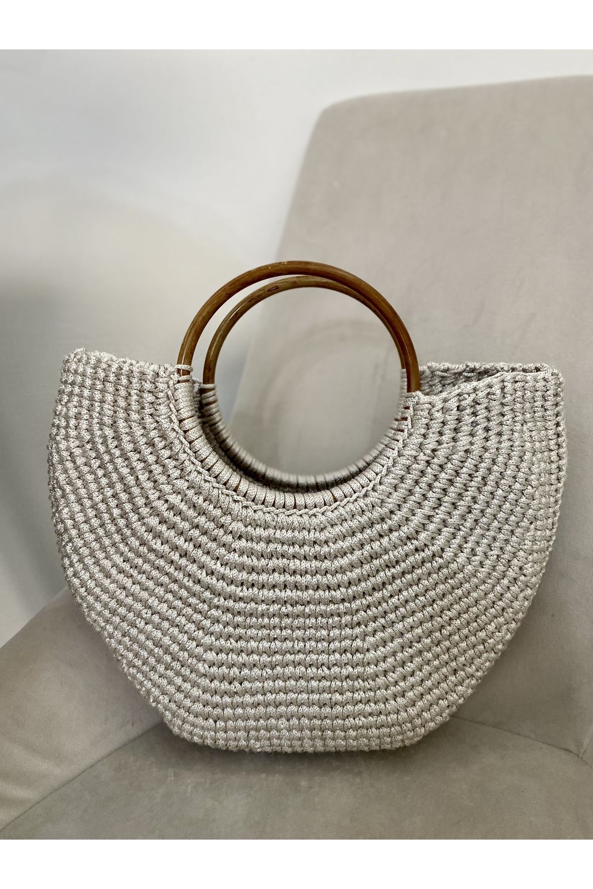 Parla Life Handmade Macrame Bag with Wooden Handles 32x34 cm Trendyol