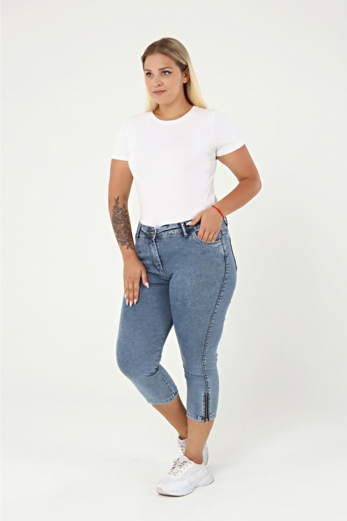 EYLÜL BUTİK  Kadın Kemerli Kot Kapri - Görsel 2