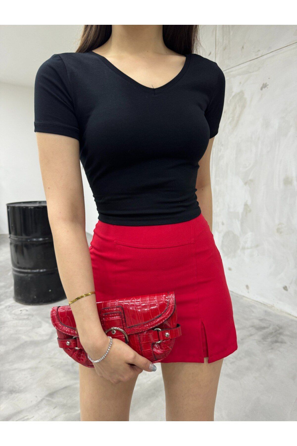 BİKELİFE-Women's V Neck Short Sleeve Fitted/Body-Fitting Blouse Bodysuit 5