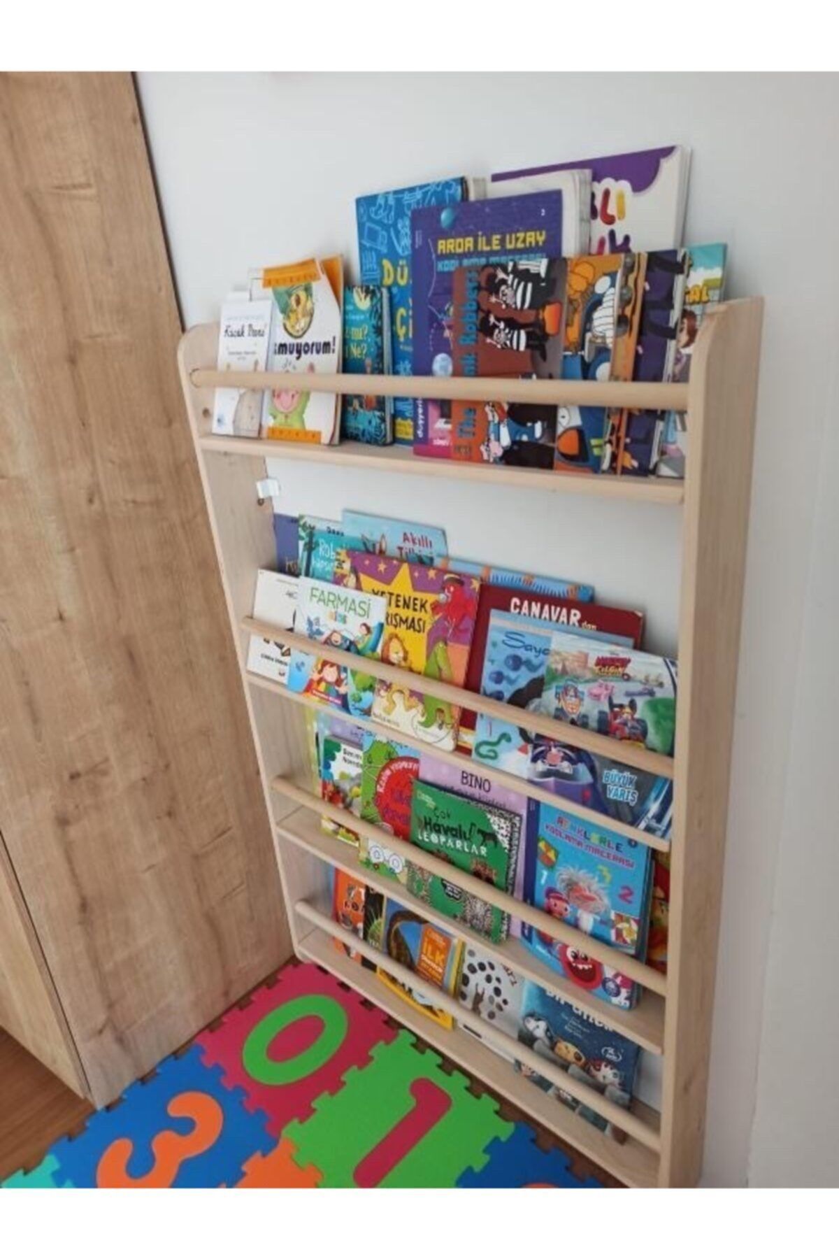 MrtAhşap Montessori Kitaplık Geniş Model Yuvarlak Çıtalı fotoğrafı 4 (önizleme)