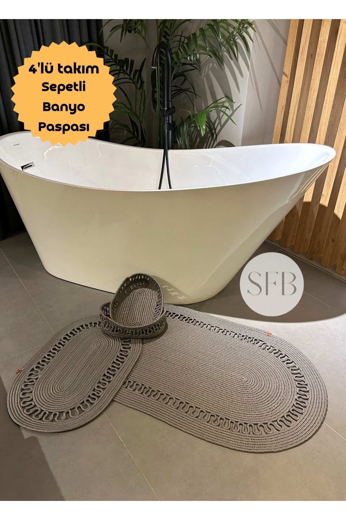 4-Piece Jute, Wicker Bath Mat Set, Washable Mat Set, Household Souvenirs, Dowry Mat