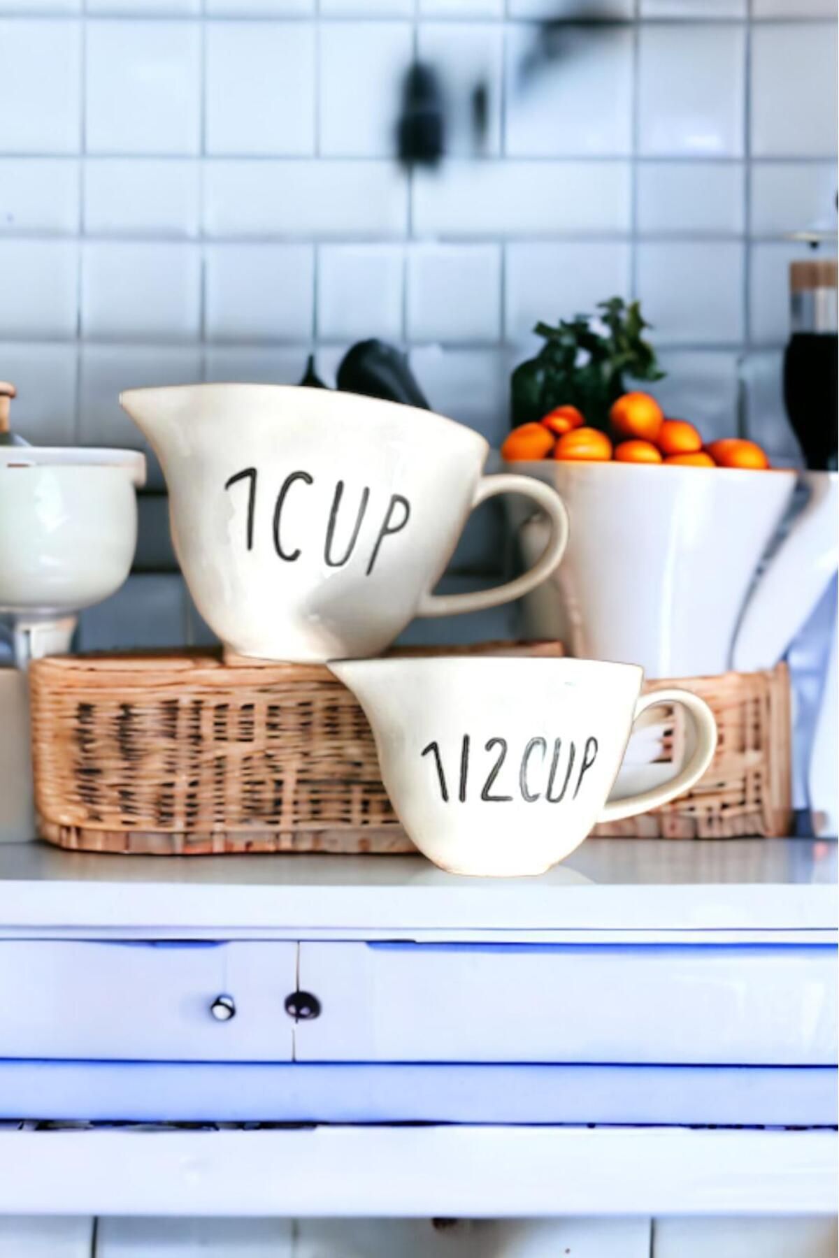 Akkoyunlu home-Ceramic Measuring Cup with Handle 250 ml and 500 ml 2-Piece Measuring Cup 1