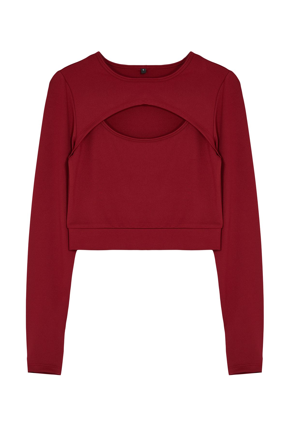  TRENDYOLM?LLA Bordo Crop Pencere/Cut Out ve Ba? Parmak Delik Detayl? ?rme Spor Ust/Bluz