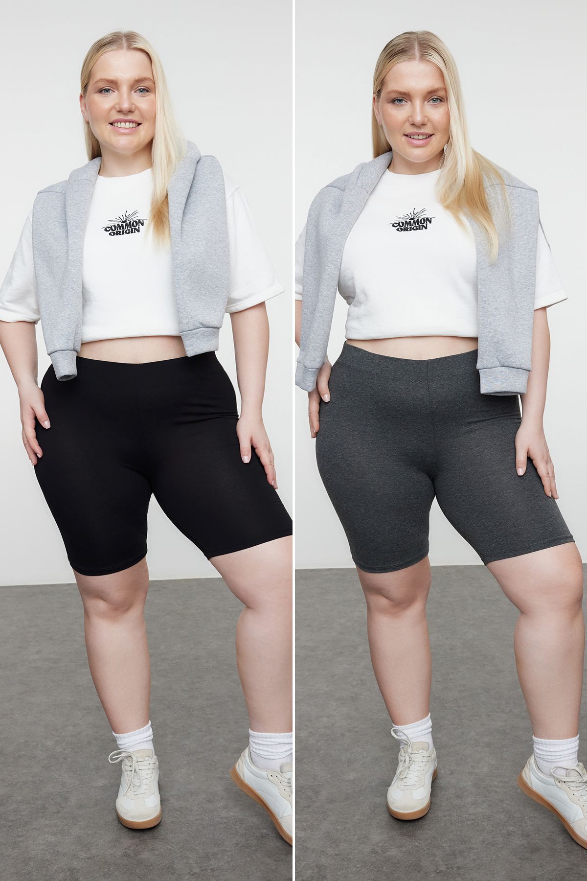 Trendyol Curve Plus Size Czarno-antracytowe Dzianinowe Legginsy 2 Sztuki - Tbbss24bv00003 Kobieta - 2XL