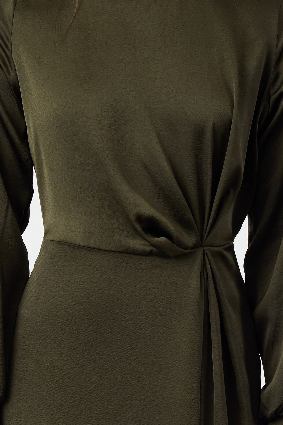 Trendyol Modest-Satin-Abendkleid - Dunkelkhaki, Kordelzug in der Taille TCTSS23DB00043 3