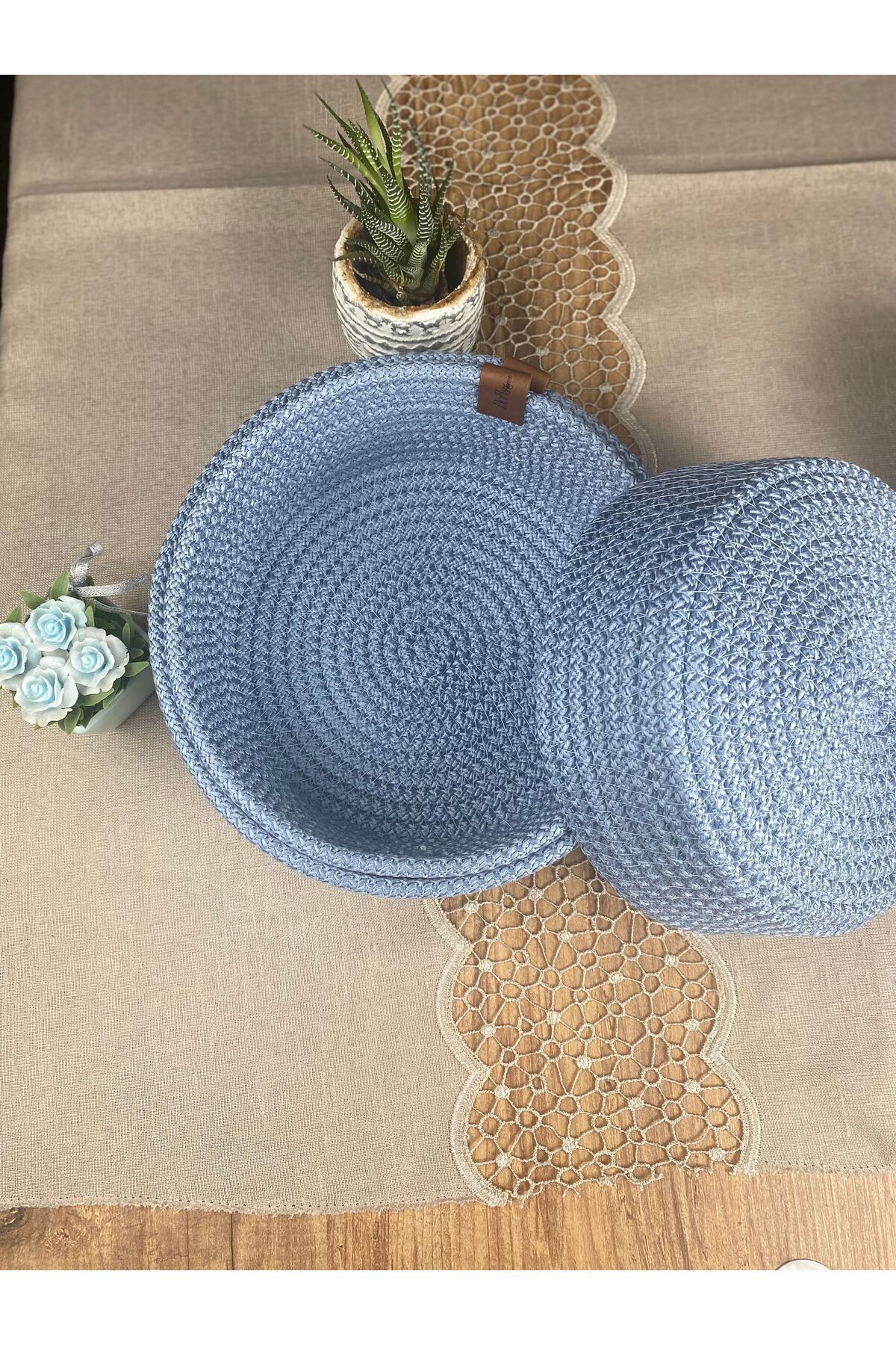 ATALANTICA-3-Piece Jute String Knitted Basket - Decorative and Wicker Set, White Bathroom Cotton String 1
