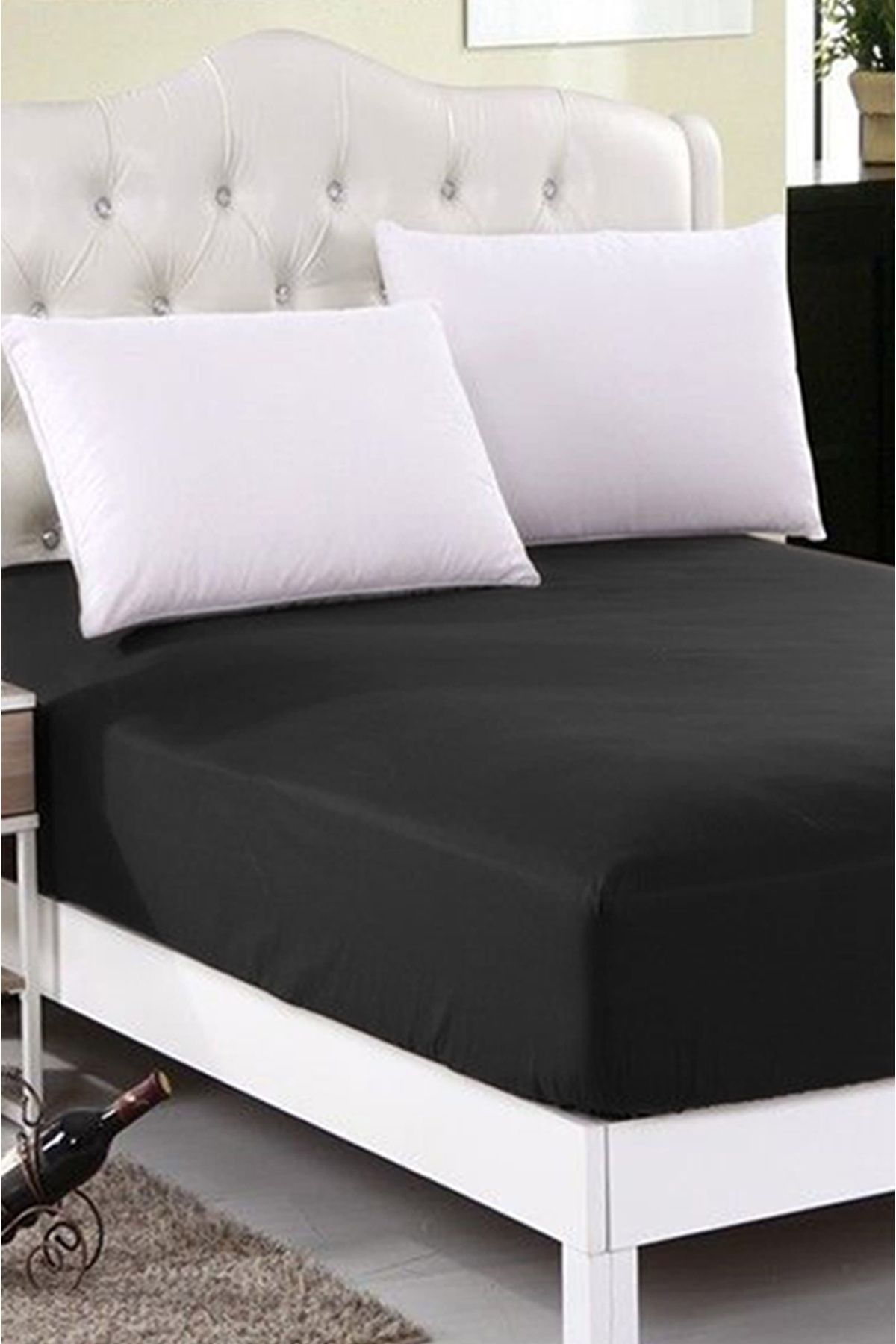 Eponj Home-Black Double Fresh Color Plain - Stk Elastic Sheet 2