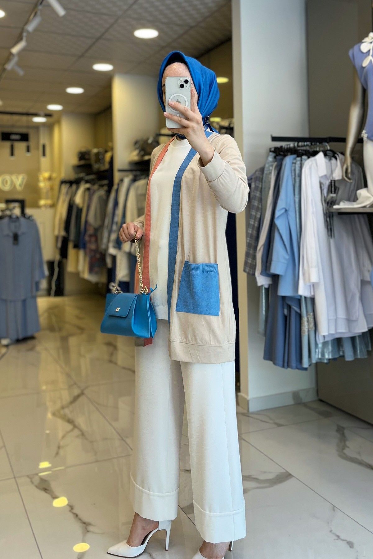 ژاکت جلو باز نود زنانه لباس در مورد مد جیب BEIGE RIBANALI CARDIGAN اورجینال Vosse