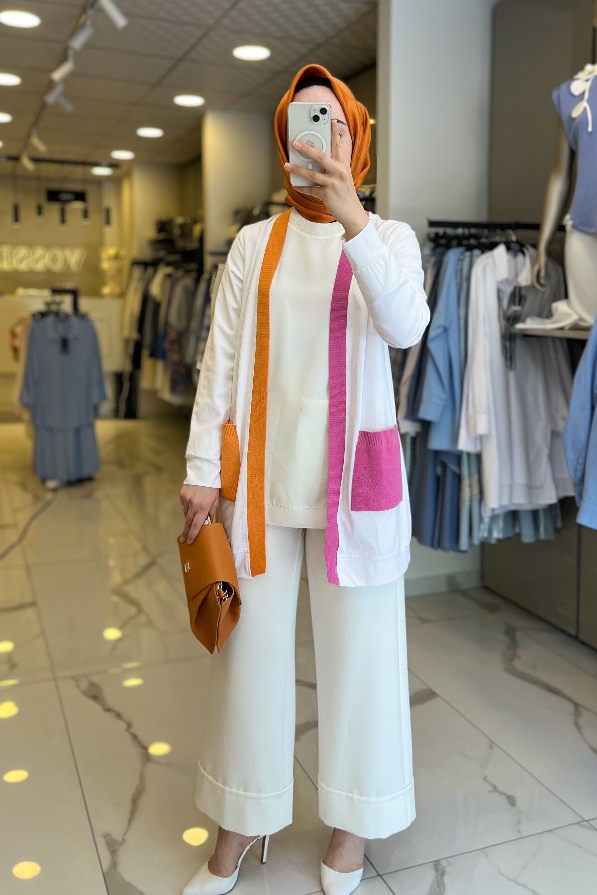 ژاکت جلو باز زنانه لباس در مورد مد روز ECRU RIBANALI CARDIGAN اورجینال Vosse