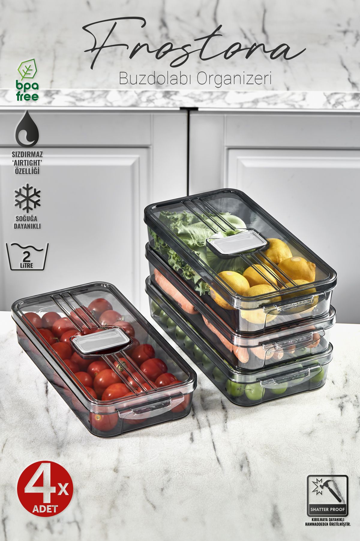 Eva Mia-4X Smoked Frostora Refrigerator Organizer - Storage Container with Lid and Organizer 1