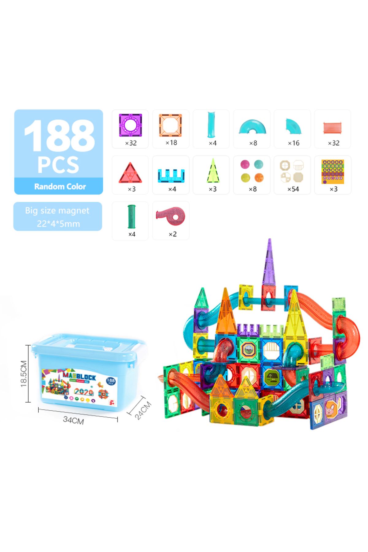 zenkid-Magblock 188 Pieces - Magnetic Blocks and Cylinders, Educational Toy, Brain Developing Game Set 3