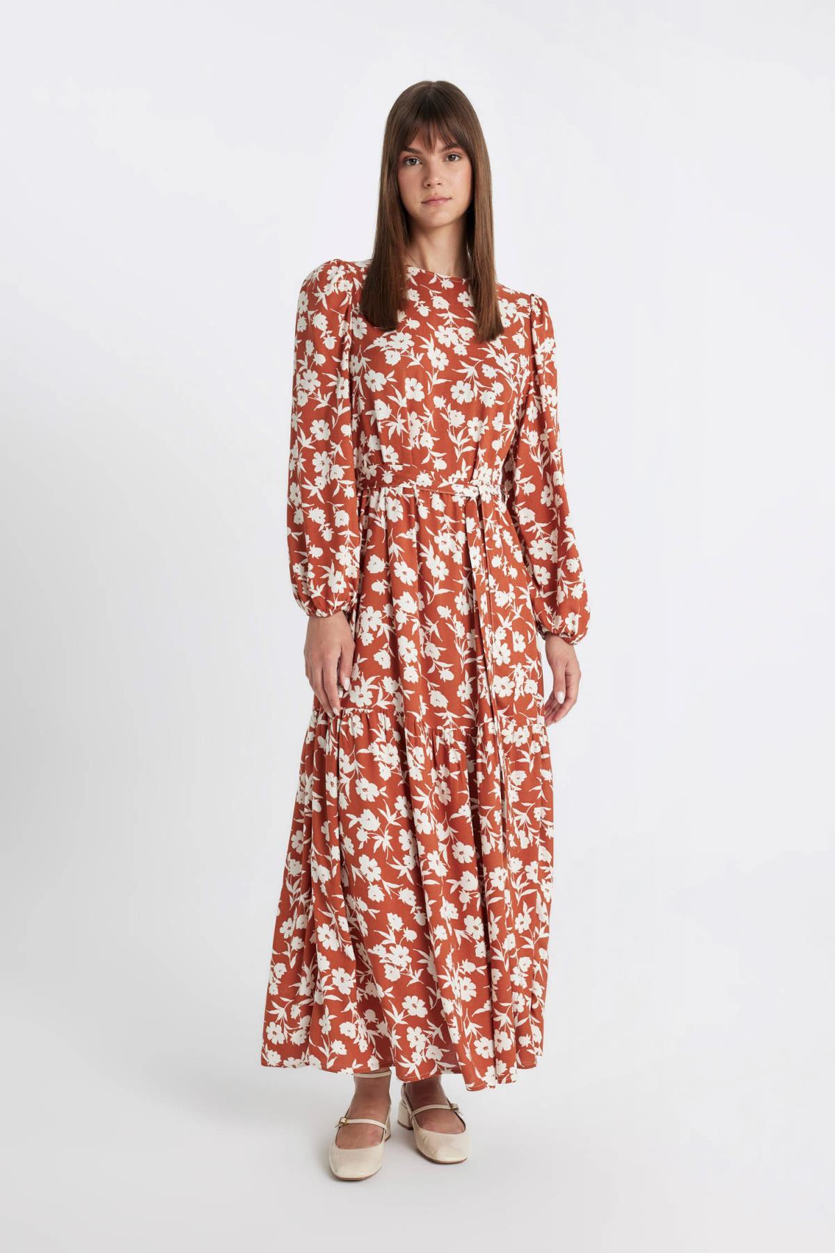 Defacto long Sleeve PrinteD Crew Neck Dress - D3903AXNS