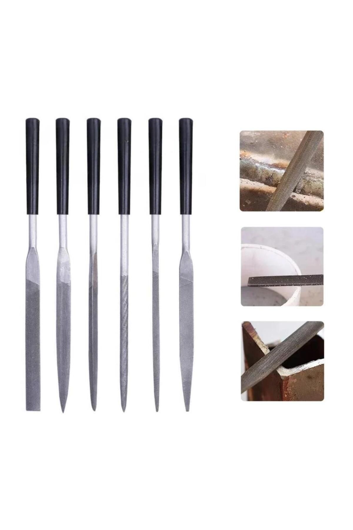 6 Parça Mini Eğe İğne Model Demir Ahşap Metal Törpü Eğe 18 cm