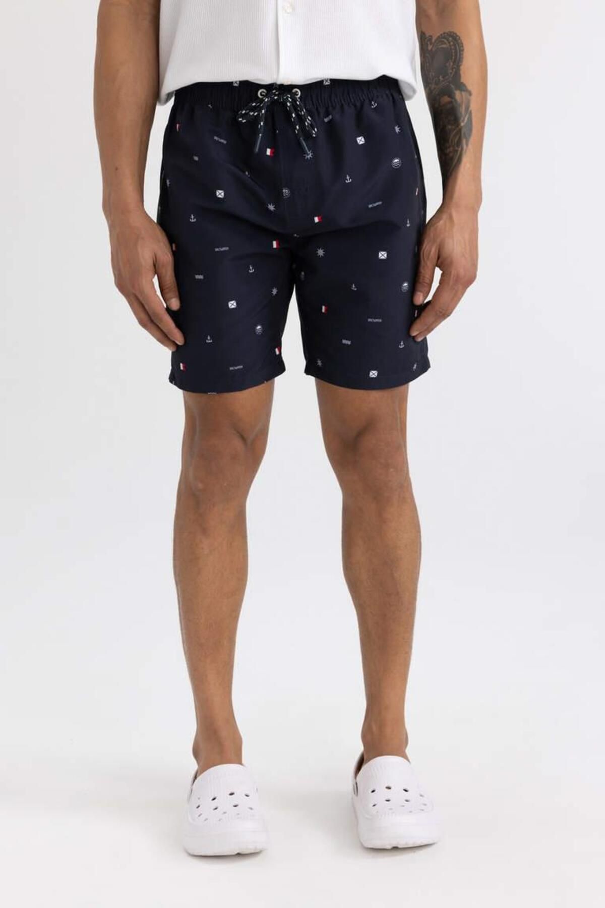 DeFacto-Patterned Mesh Lined Regular Fit Short Swim Shorts 4