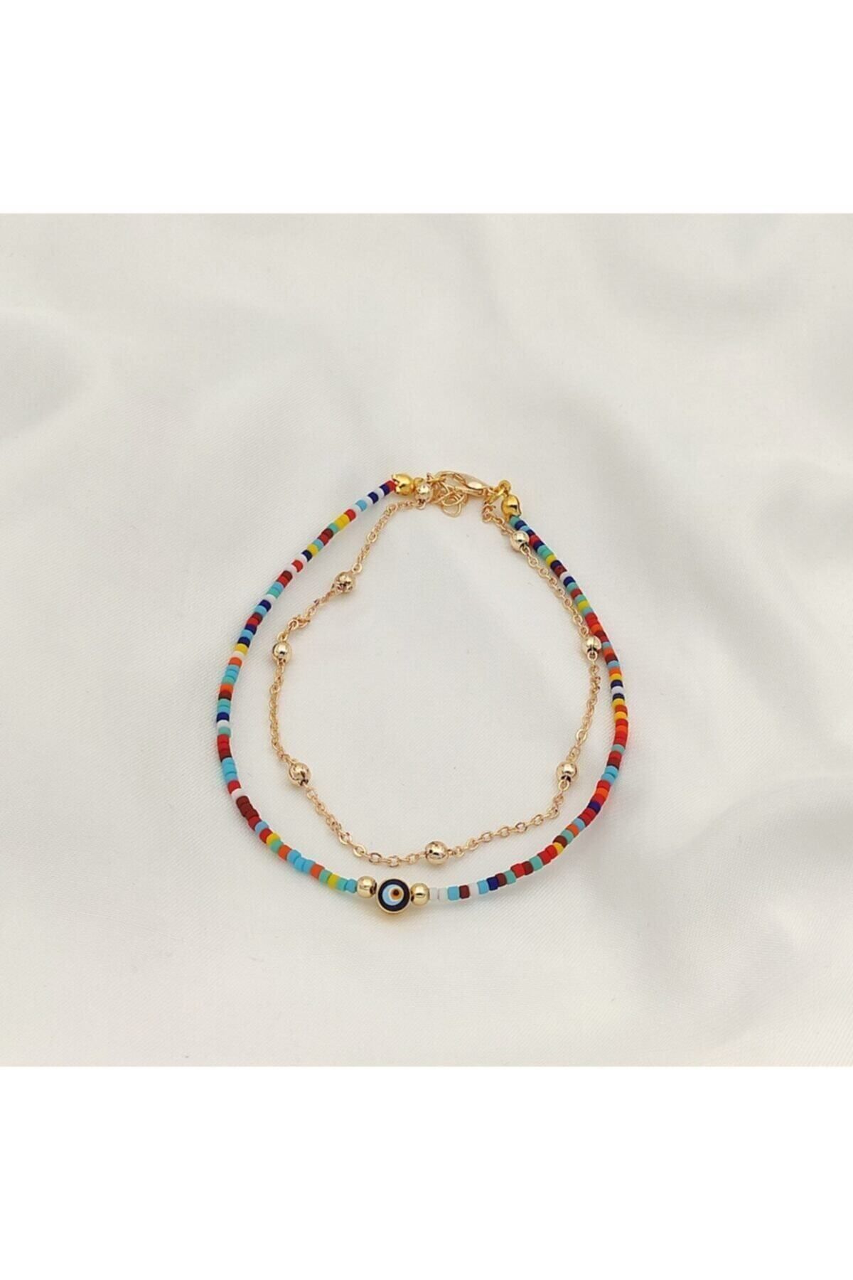 Lolita Takı Kadın Nazar Boncuklu Zincirli Halhal Mixed Renk