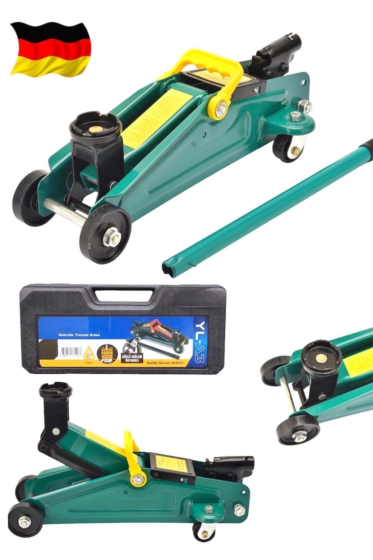 DYNAMİC MAX ALMAN 2.5 Ton Arabalı Tekerlekli Hidrolik Timsah Kriko  ÇANTALI  MAX 380 MM KALDIRMA 3 YIL GARANTİ