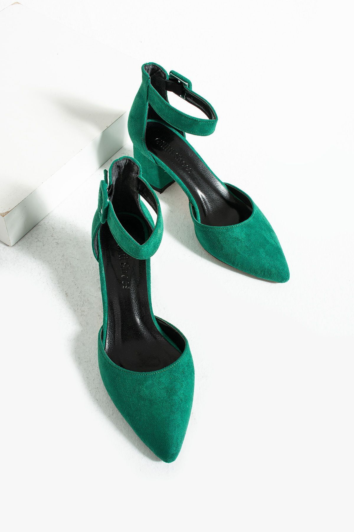 Güllü Shoes-Pantofi de damă din piele întoarsă verde Rochie de seară pantofi de mireasa cu toc gros stiletto 5,5 cm 5