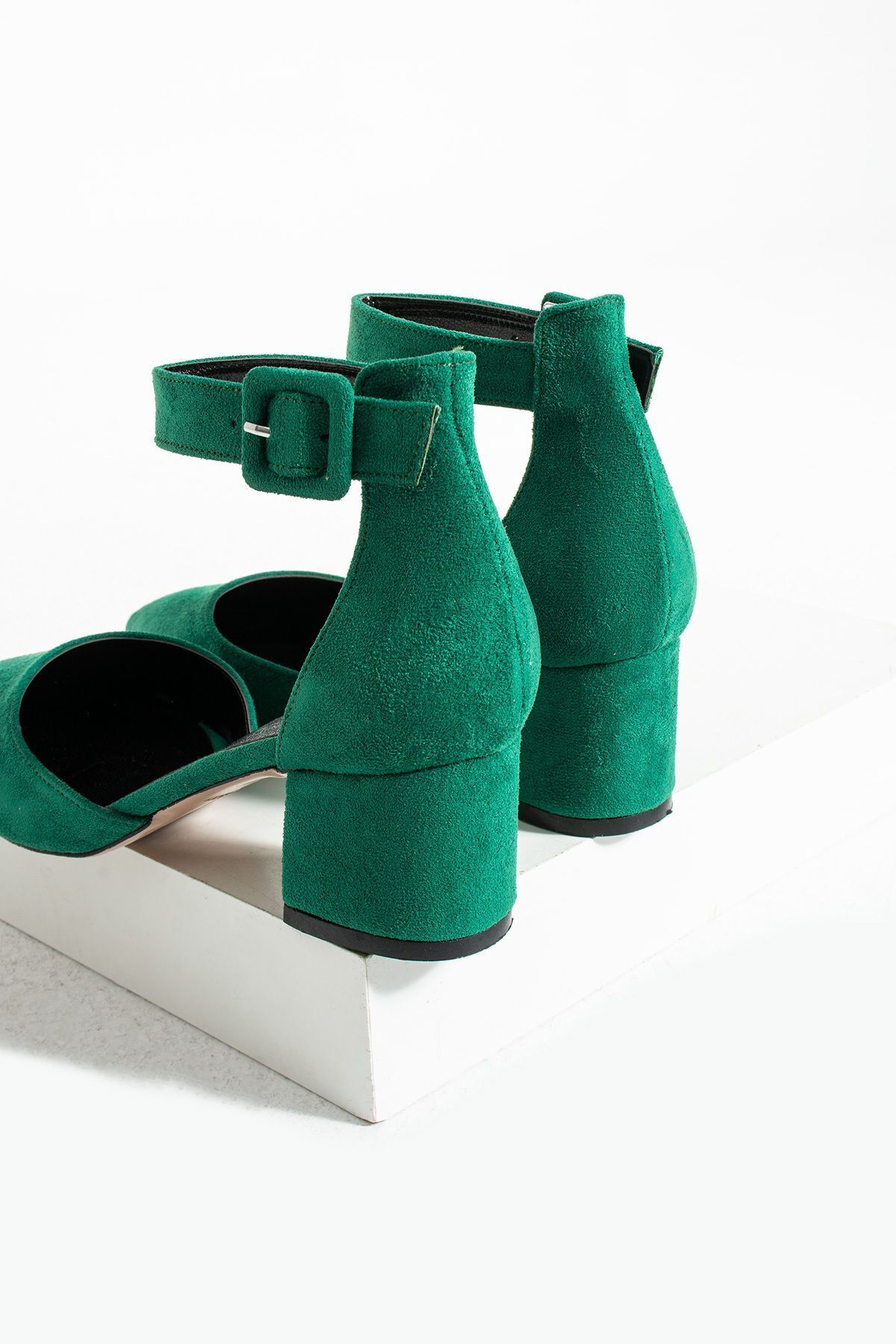 Güllü Shoes-Pantofi de damă din piele întoarsă verde Rochie de seară pantofi de mireasa cu toc gros stiletto 5,5 cm 4