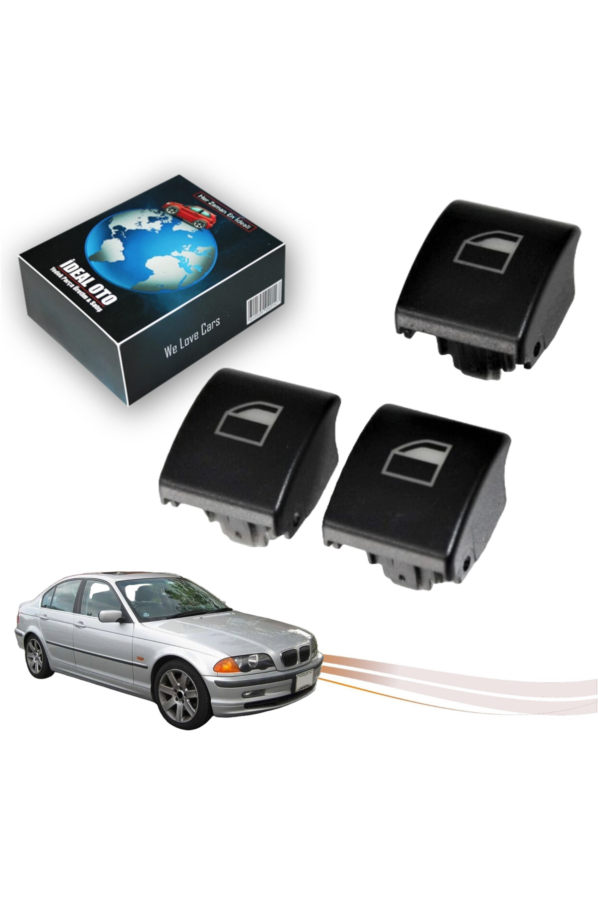İDEAL OTOMOTİV Bmw E46 2002-2005 Cam Açma Düğmesi Kapağı Ön Sağ + Arka Sağ + Arka Sol Uyumlu