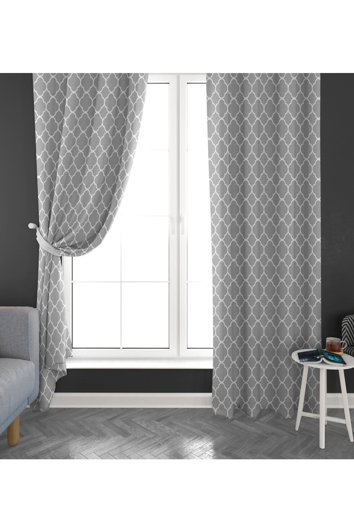Natural - Gray, Digital Printed, Velvet Fabric Living Room, Bedroom Single Wing Background Curtain