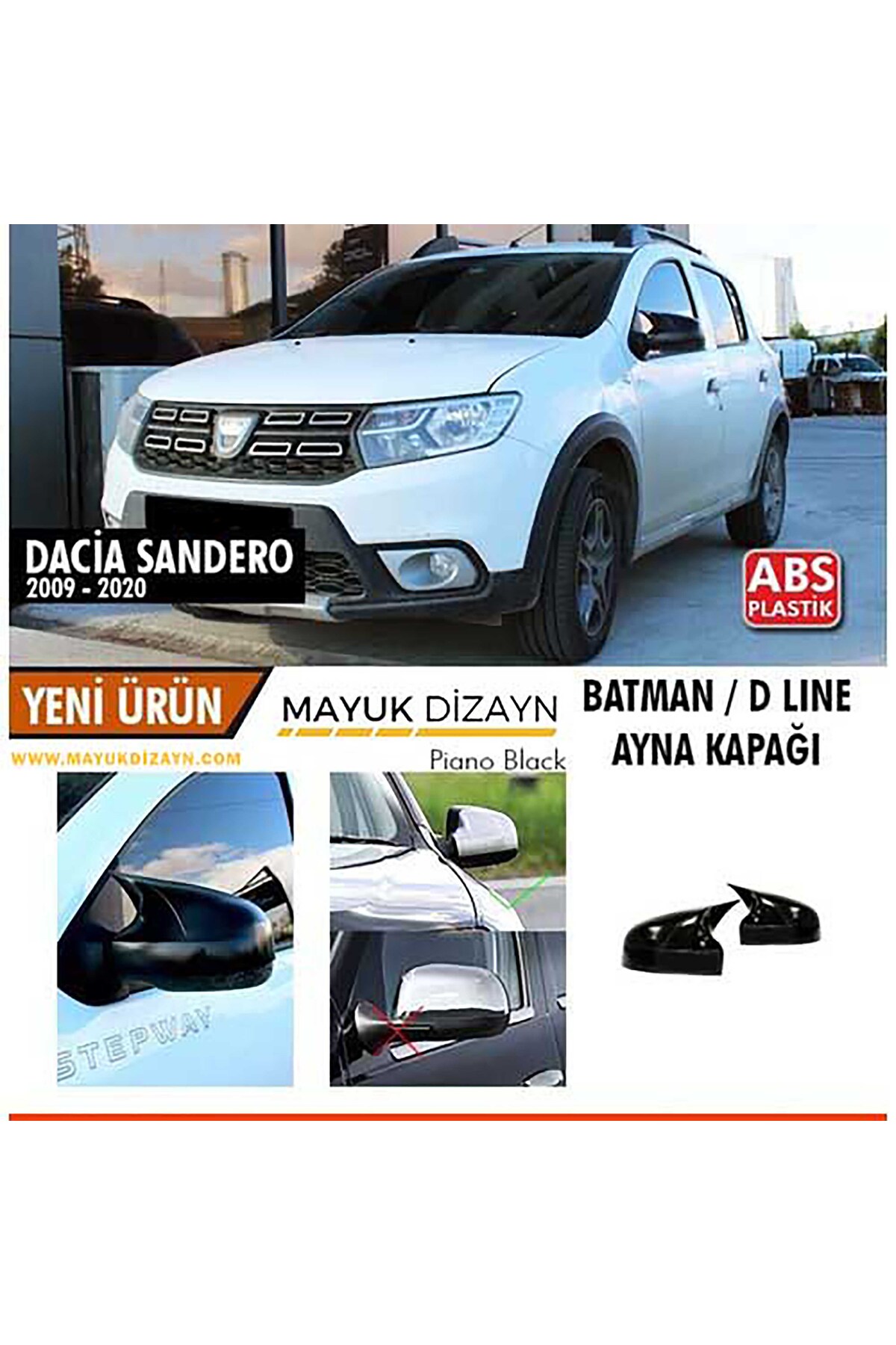 Mayuk Dizayn Dacia; Sandero 2009-2020 Batman Yarasa Ayna Kapağı --MAYUK DİZAYN--