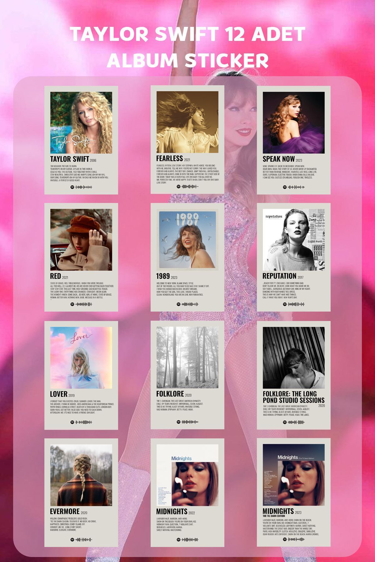 Vinca Prints-Set de autocolante pentru album Taylor Swift, set de 12 autocolante Taylor Swift, autocolant pentru laptop, autocolant pentru agendă 1