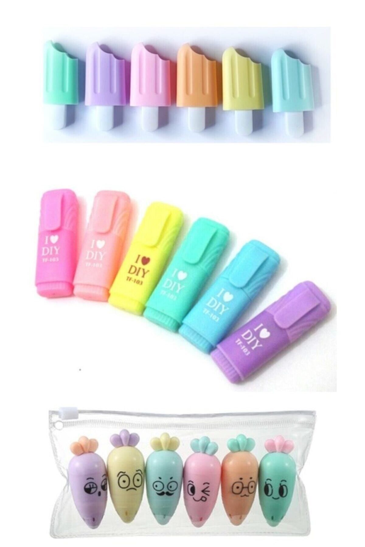 Stabilo Mini 3 Parça Fosforlu Kalemler Seti - Dondurma - Mini Kalemler Ve Sevimli Havuç - Ege Fotokopi Seti