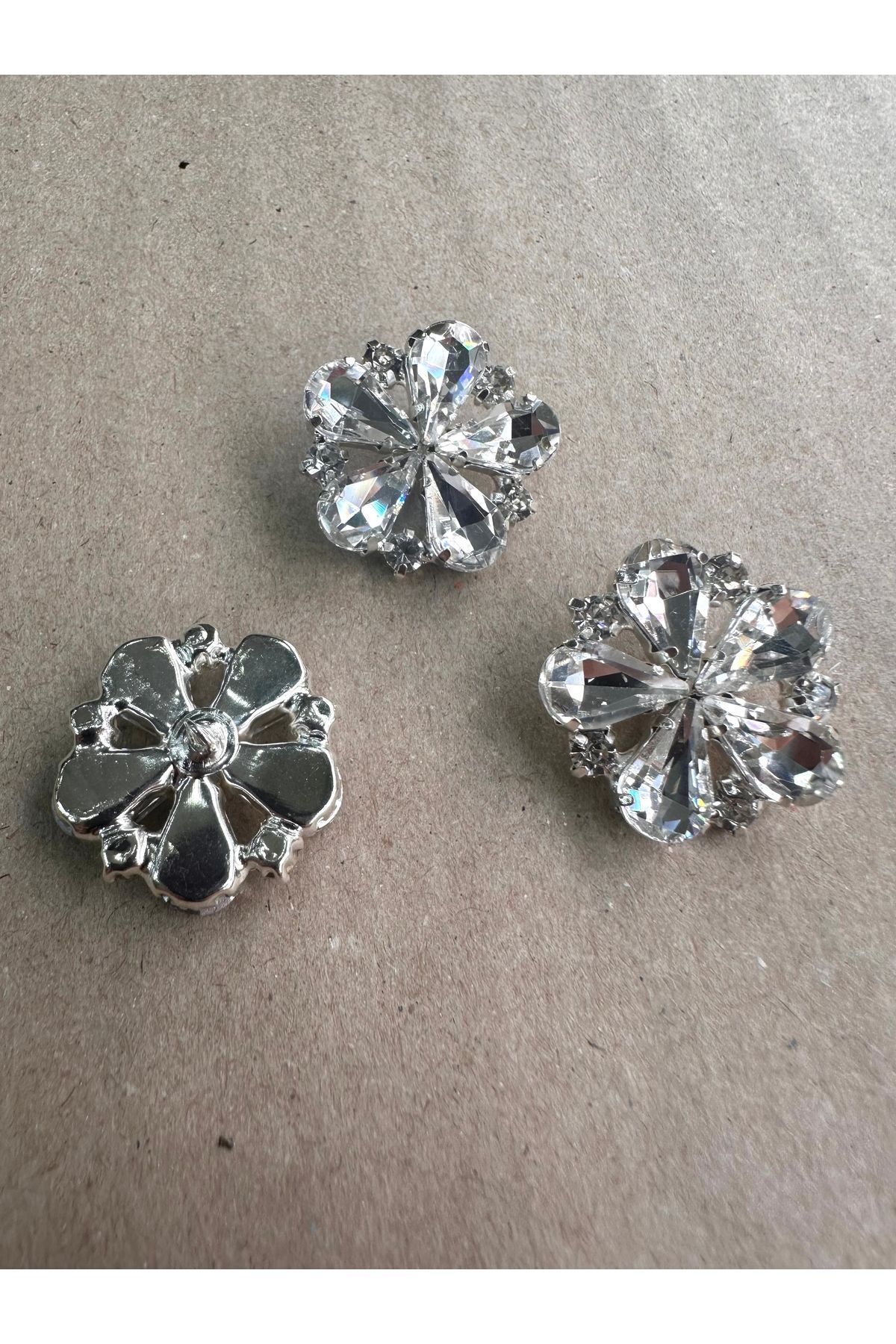 ODDA TASARIM ATÖLYESİ-Crystal stone large flower pattern 3 pcs button set 3